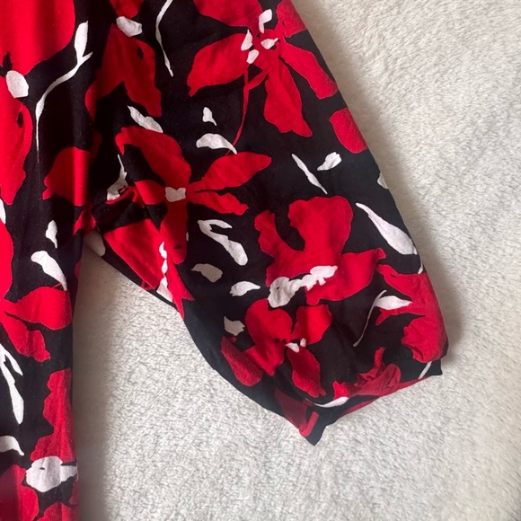 Anne Klein Vintage Y2K Floral Balloon Sleeve Stretch Jersey Knit Top BlouseTunic - Picture 14 of 16